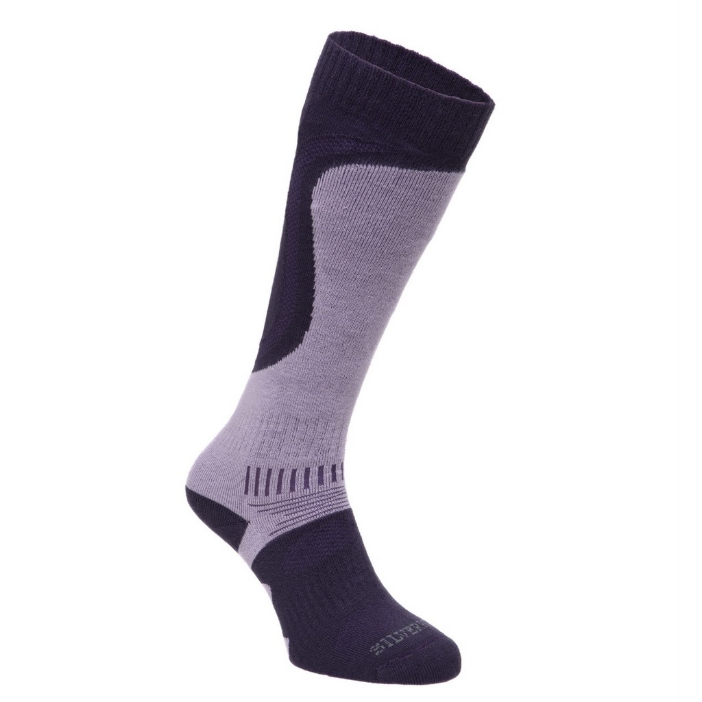 Size 6-8 Crocus/purple Silverpoint Merino wool technical ski socks 