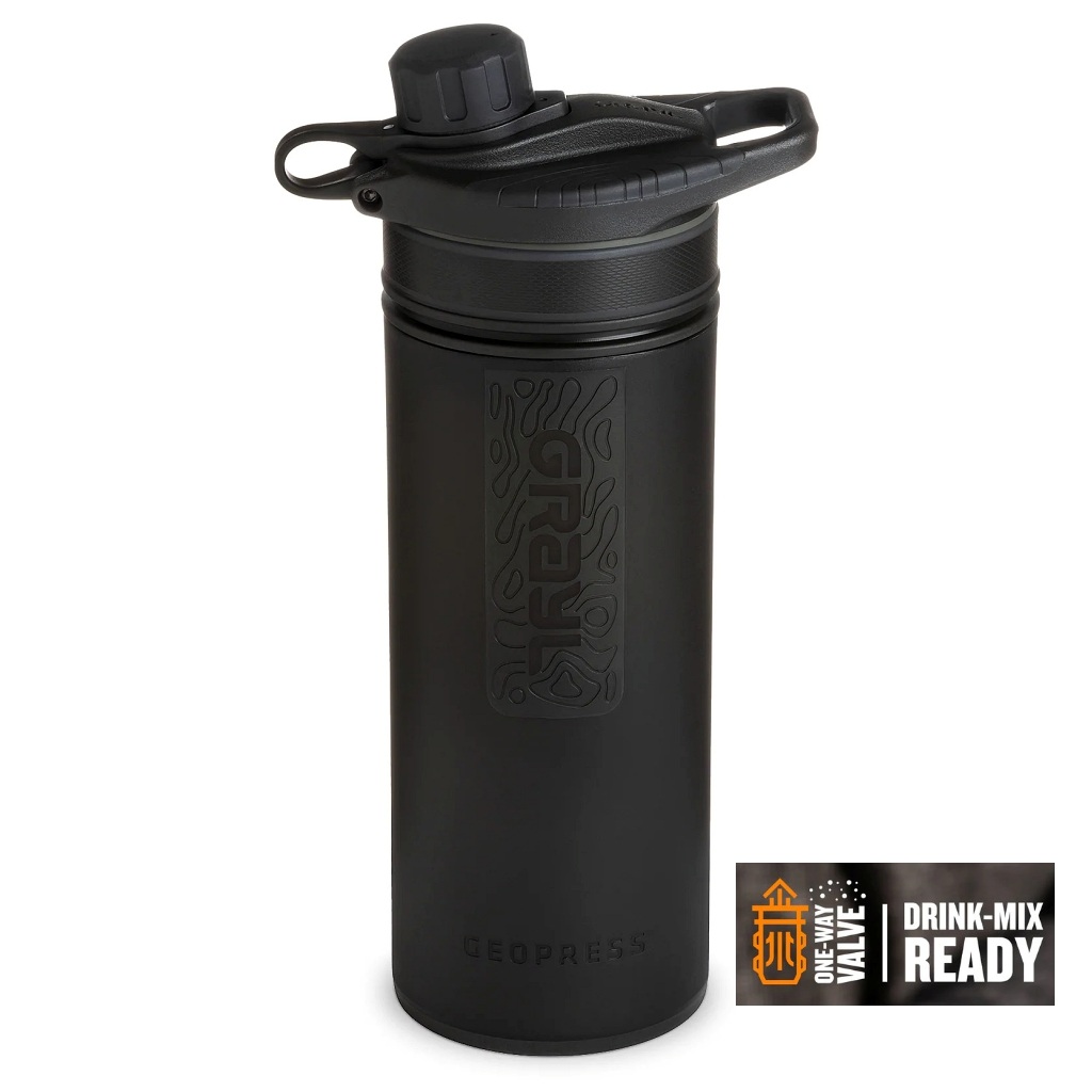 Grayl GeoPress Water Purifier Bottle w/ One-Way Valve - Covert Black