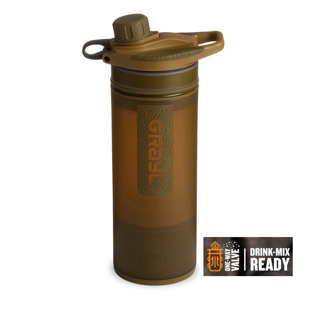 Grayl GeoPress Water Purifier Bottle w/ One-Way Valve - Coyote Brown