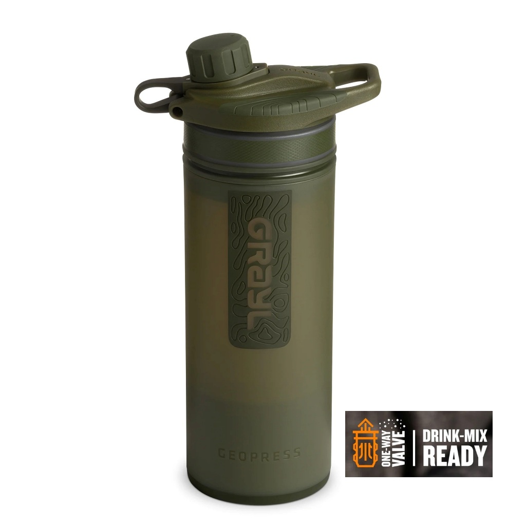 Grayl GeoPress Water Purifier Bottle w/ One-Way Valve - Olive Drab