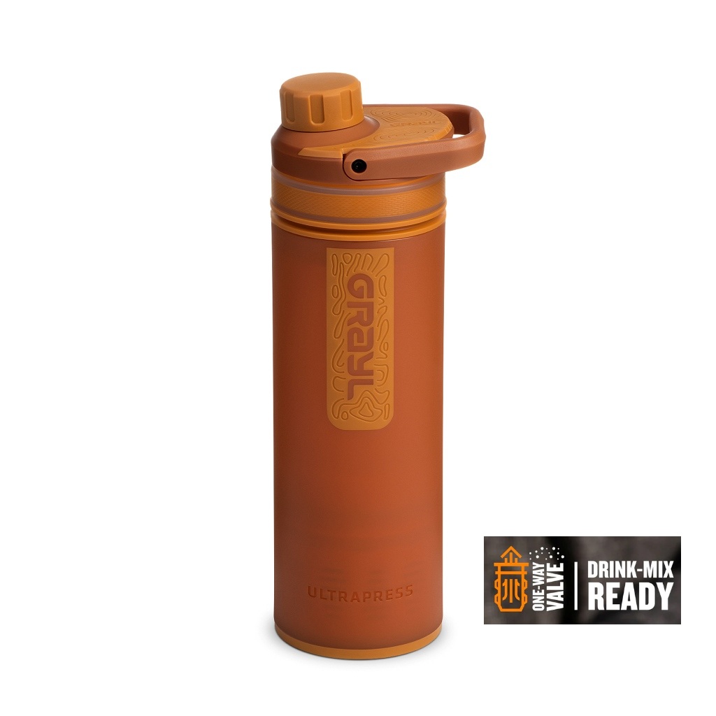 Grayl Ultrapress Water Purifier Bottle 500ml w/ One-Way Valve - Mojave Redrock