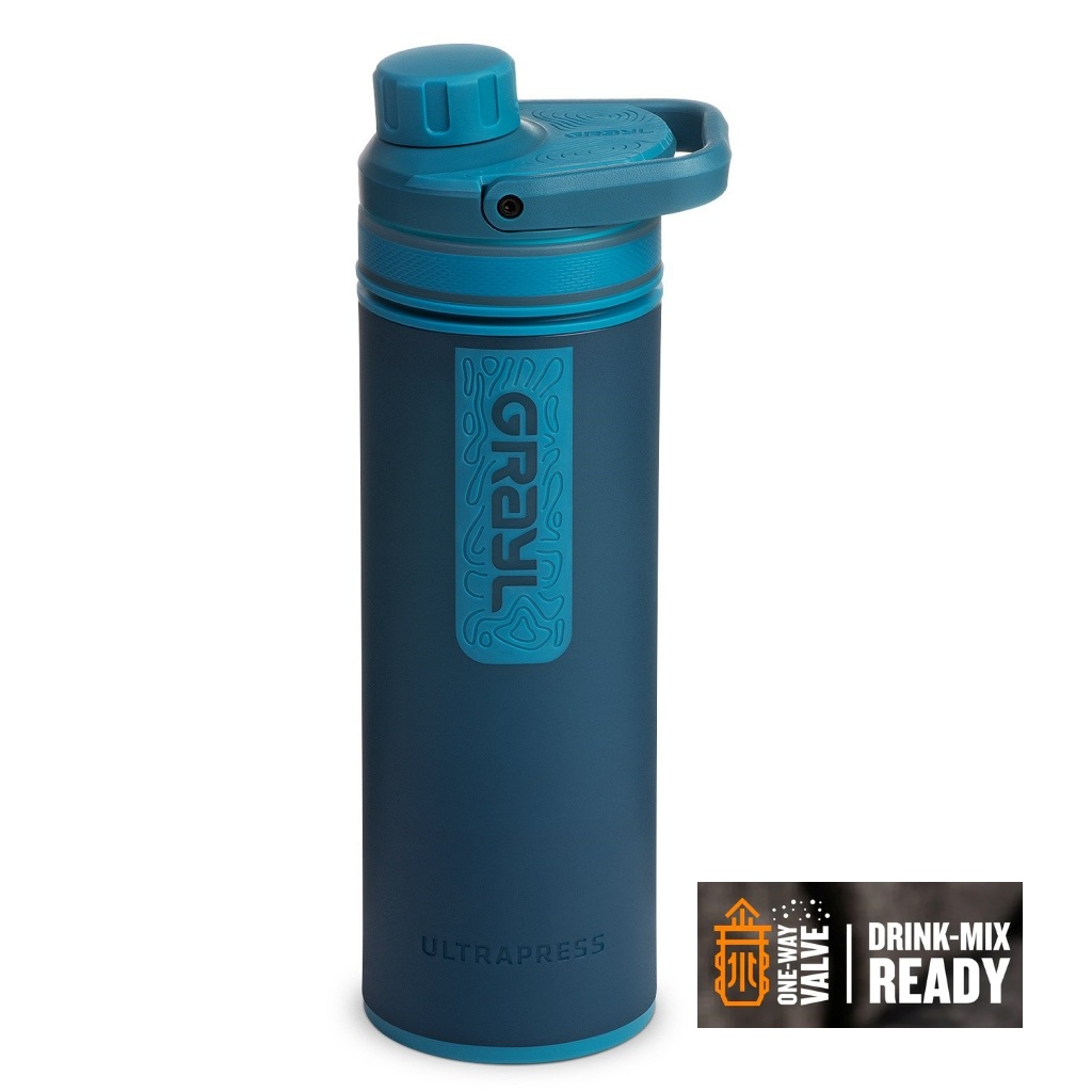 Grayl Ultrapress Water Purifier Bottle 500ml w/ One-Way Valve - Forest Blue
