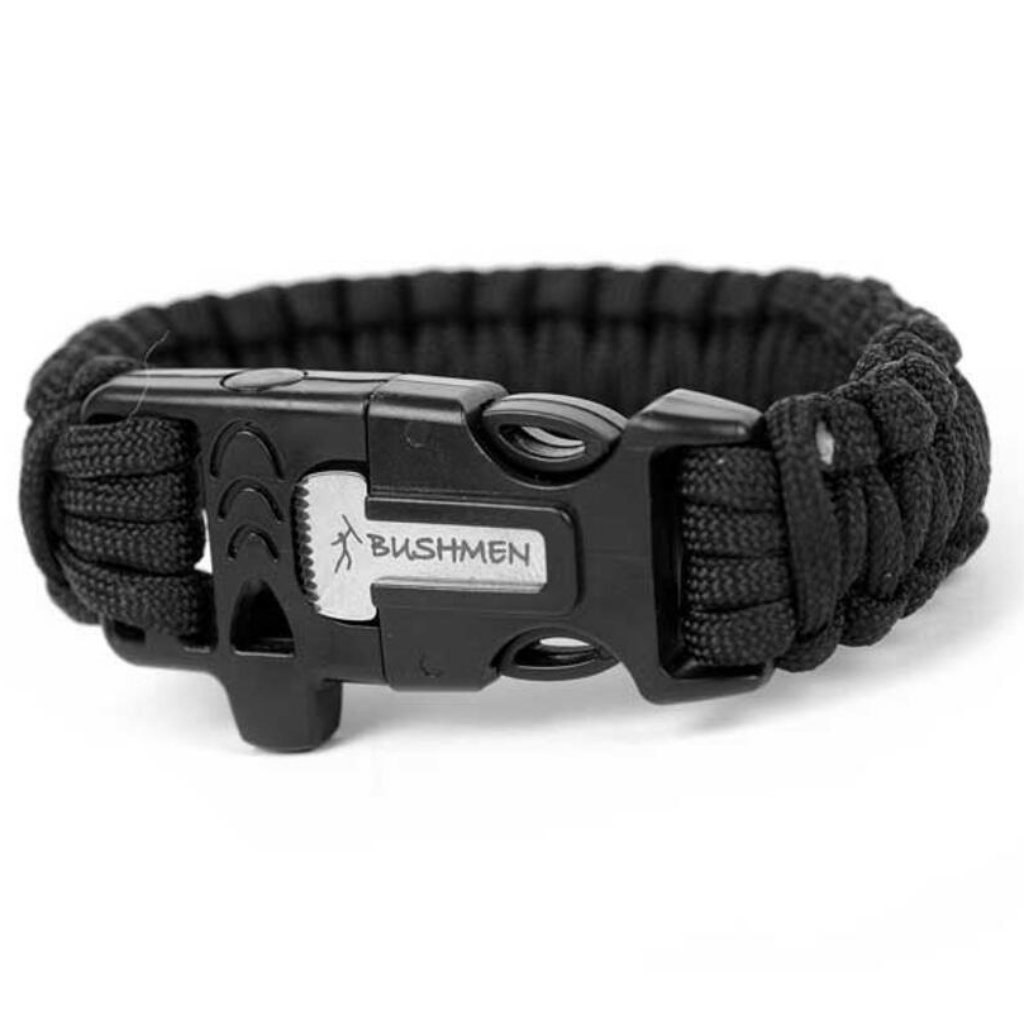Bushmen Survival Bracelet 3 Metres w/ Firestarter & Whistle - Black